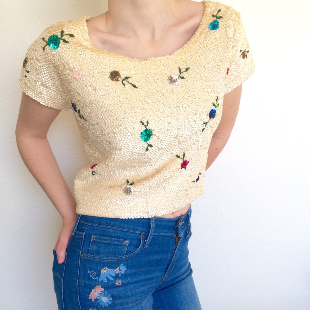 Vintage 60s Sequin Crop Sweater Lil and Sue